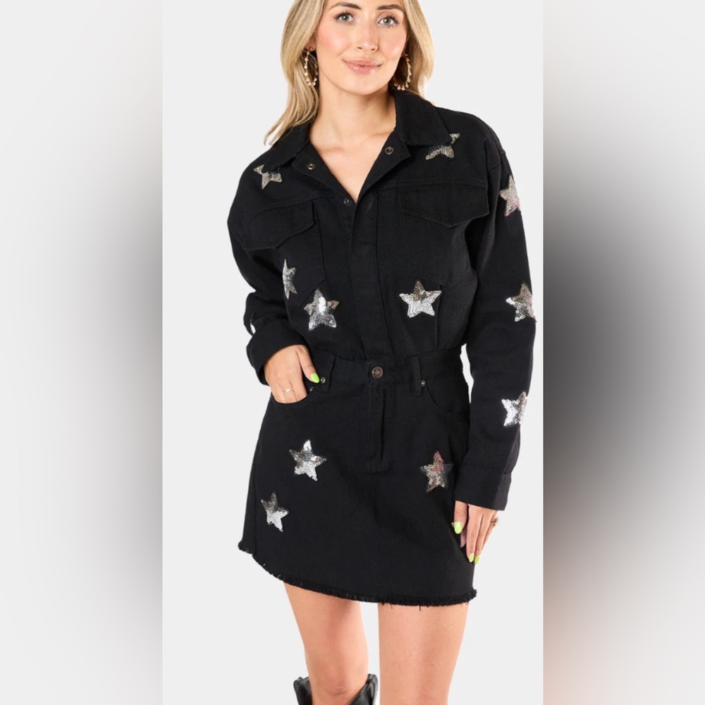 Buddy Love Black Mini Dress with Silver Stars